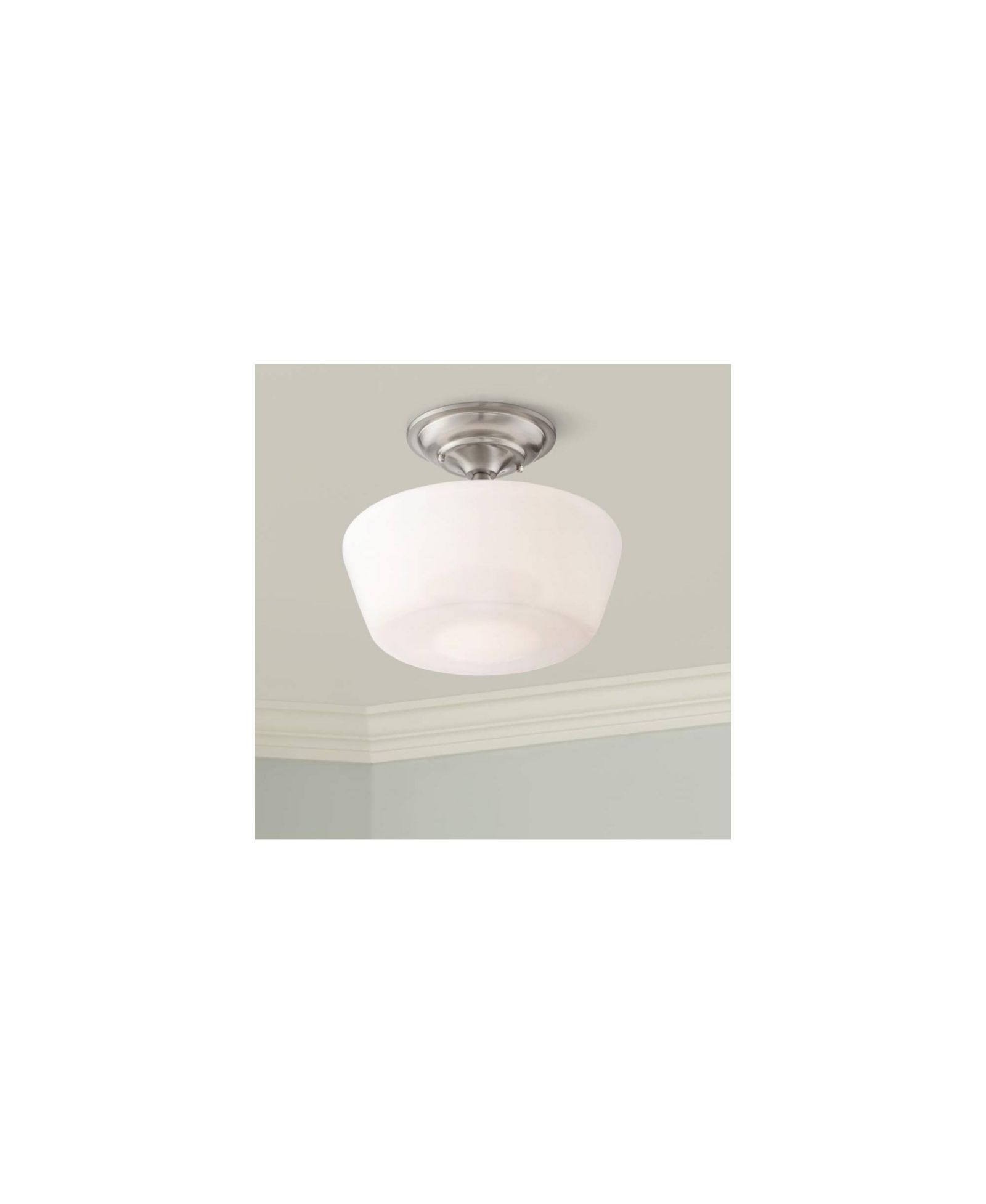 Regency Hill Rustic Farmhouse Ceiling Light Semi Flush Mount Fixture 12" Wide Brushed Nickel Opal White Glass Shade for Bedroom Kitchen Living Room