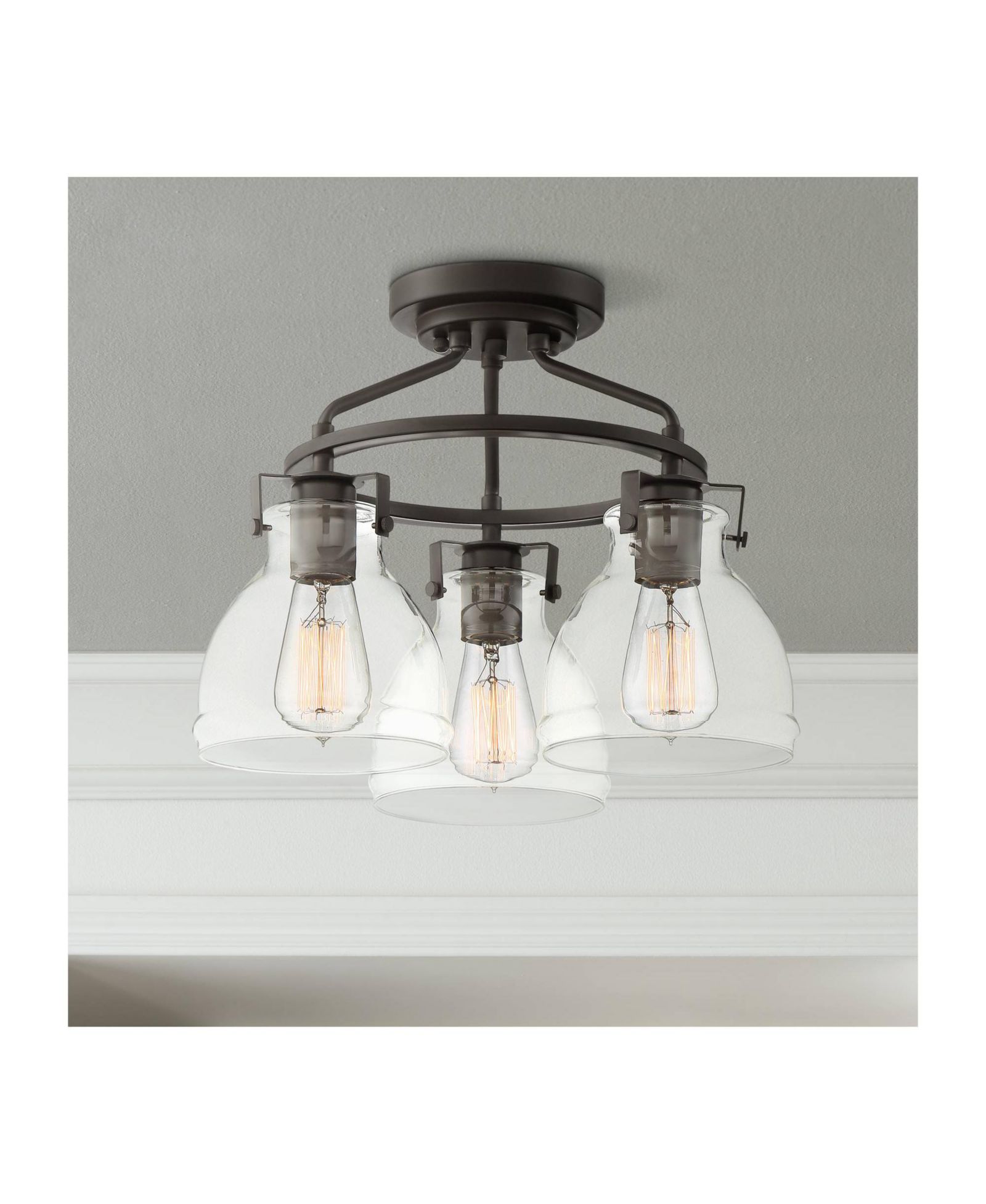 Possini Euro Design потолочный светильник Bronze 3-Light Clear Glass Shade 14.5" Wide Industrial Rustic Farmhouse Fixture Semi Flush Mount