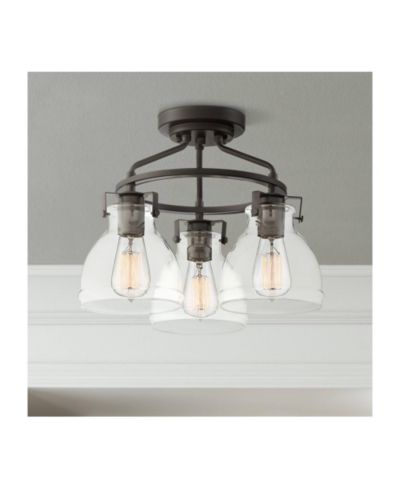Possini Euro Design потолочный светильник Bronze 3-Light Clear Glass Shade 14.5" Wide Industrial Rustic Farmhouse Fixture Semi Flush Mount