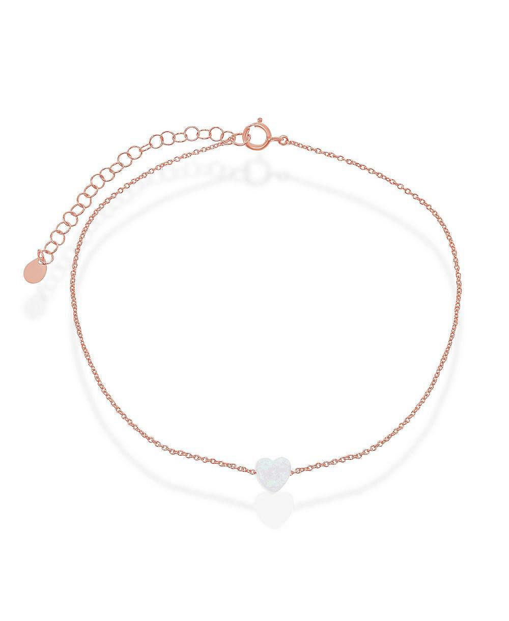 Браслет-анклет Caribbean Treasures Sterling Silver Synthetic White Opal Heart Rose Gold Plated