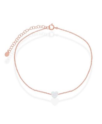 Браслет-анклет Caribbean Treasures Sterling Silver Synthetic White Opal Heart Rose Gold Plated