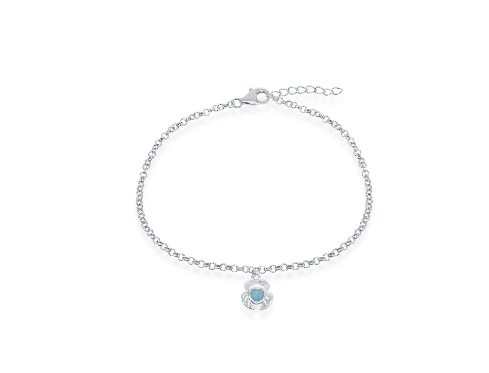 Sterling Silver Larimar Crab Anklet