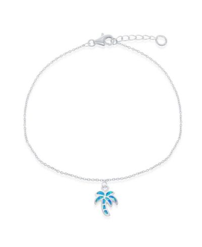 Caribbean Treasures Sterling Silver Synthetic Blue Inlay Opal Palm Tree Anklet
