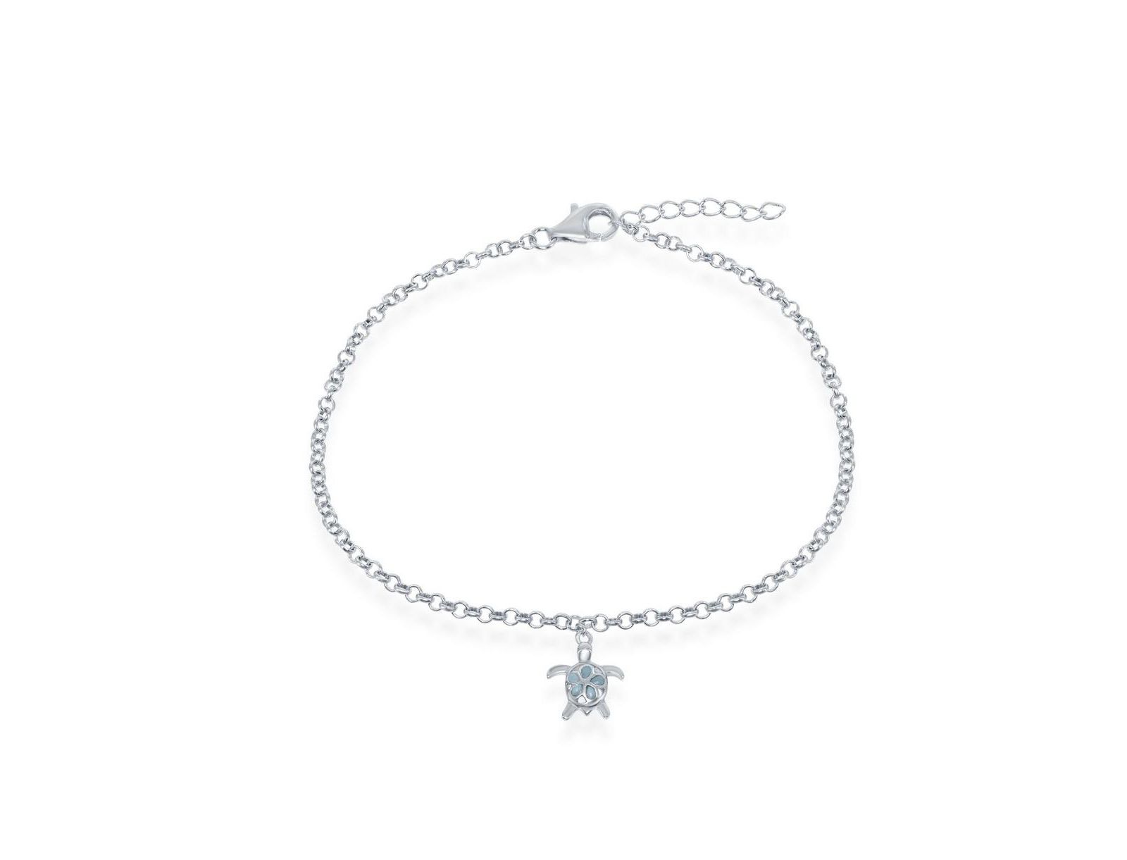 Sterling Silver Larimar Turtle Anklet