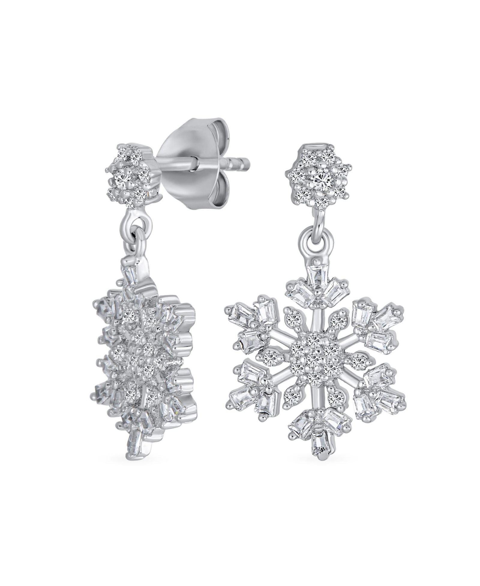 Серьги Bling Jewelry.925 Sterling Silver Flower Christmas Winter Snowflake Dangle Earrings For Cubic Zirconia CZ