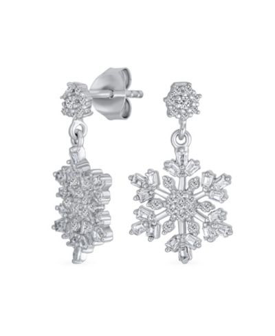 Bling Jewelry Winter Holiday Party CZ Snowflake Dangle Earrings .925 Sterling Silver