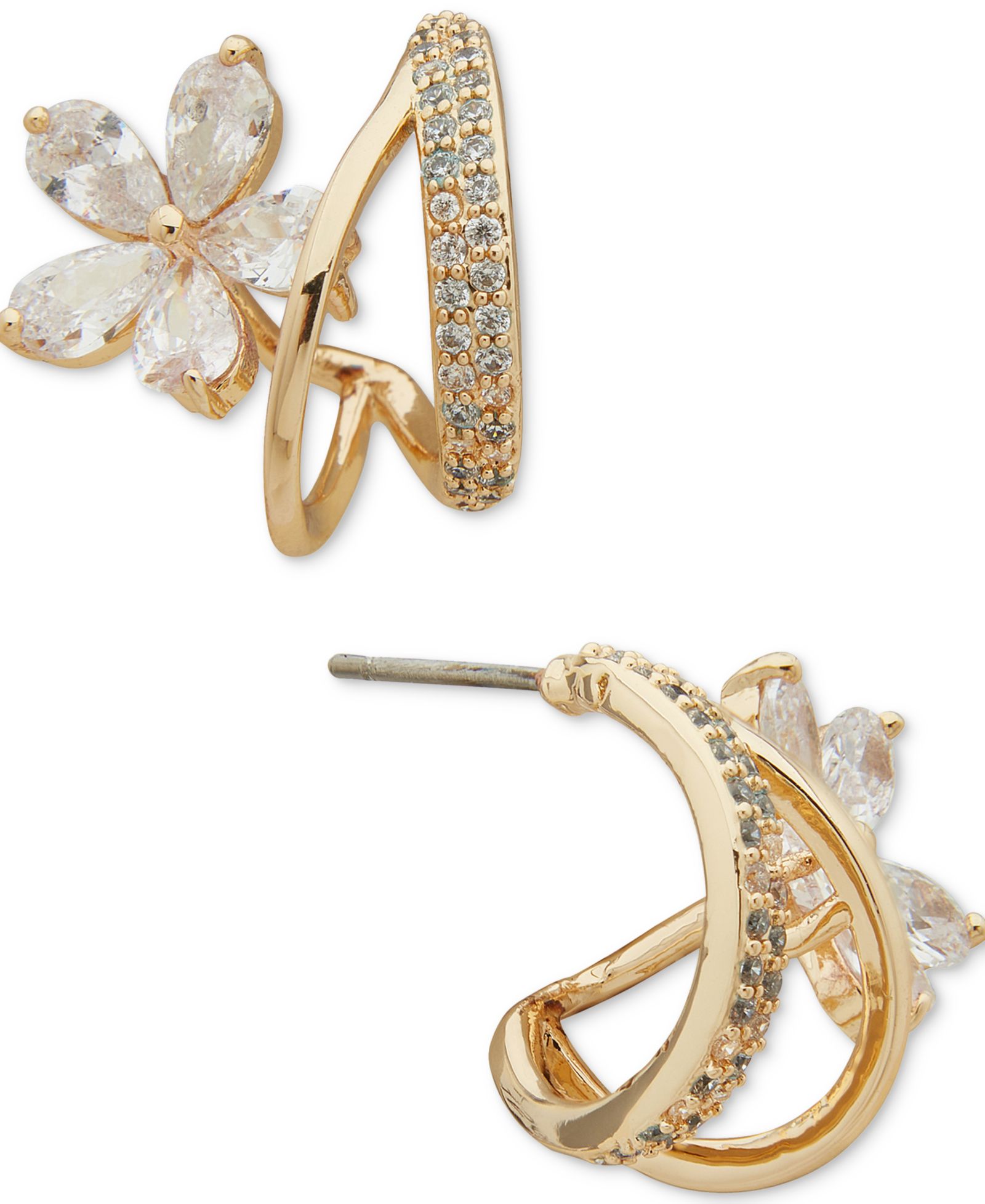 Серьги lonna & lilly Gold-Tone Crystal Flower Small Hoop,.58"