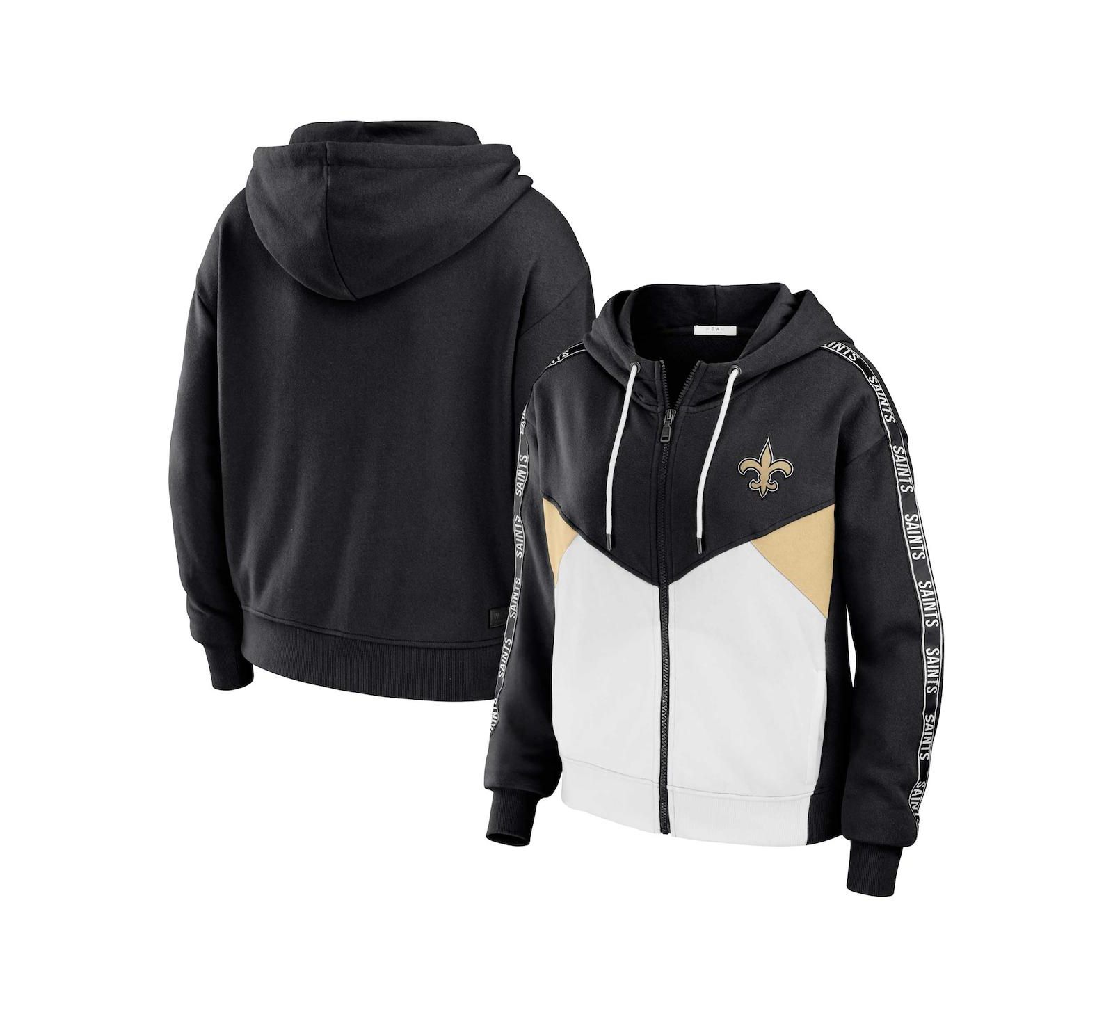 Женское худи WEAR by Erin Andrews Black, White New Orleans Saints Plus Size Color Block Full-Zip