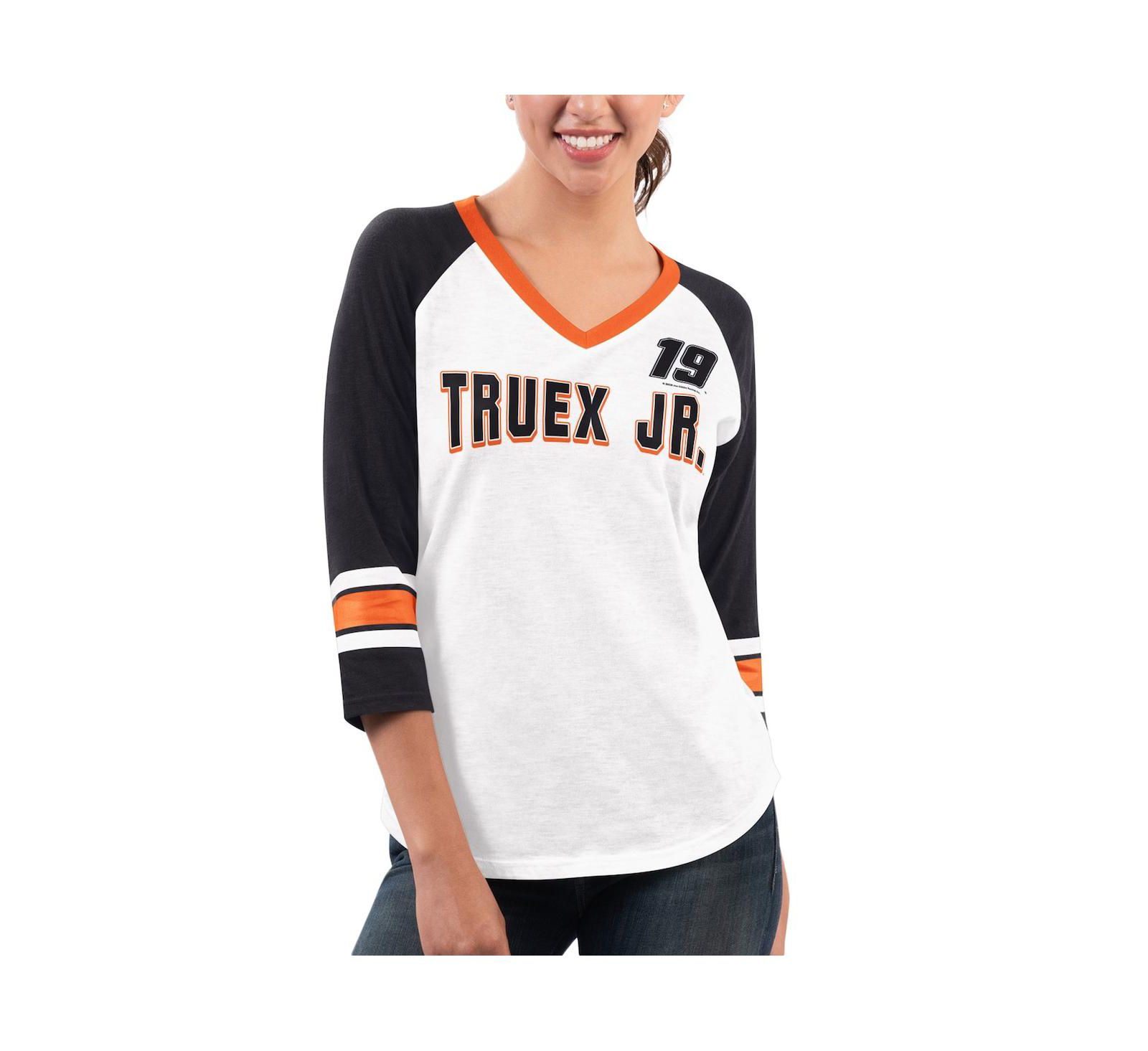 Женская футболка G-III 4Her by Carl Banks White Black Martin Truex Jr Top Team V-Neck 3/4 Sleeve
