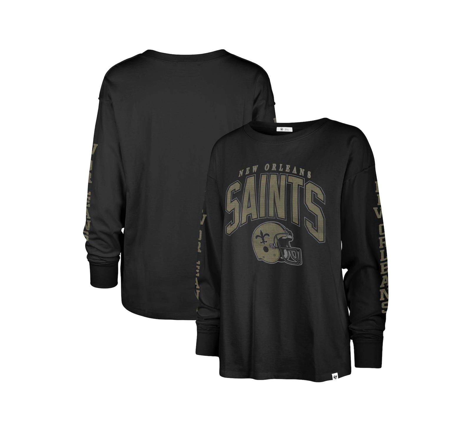 Женская футболка '47 Brand Black Distressed New Orleans Saints Tom Cat Long Sleeve