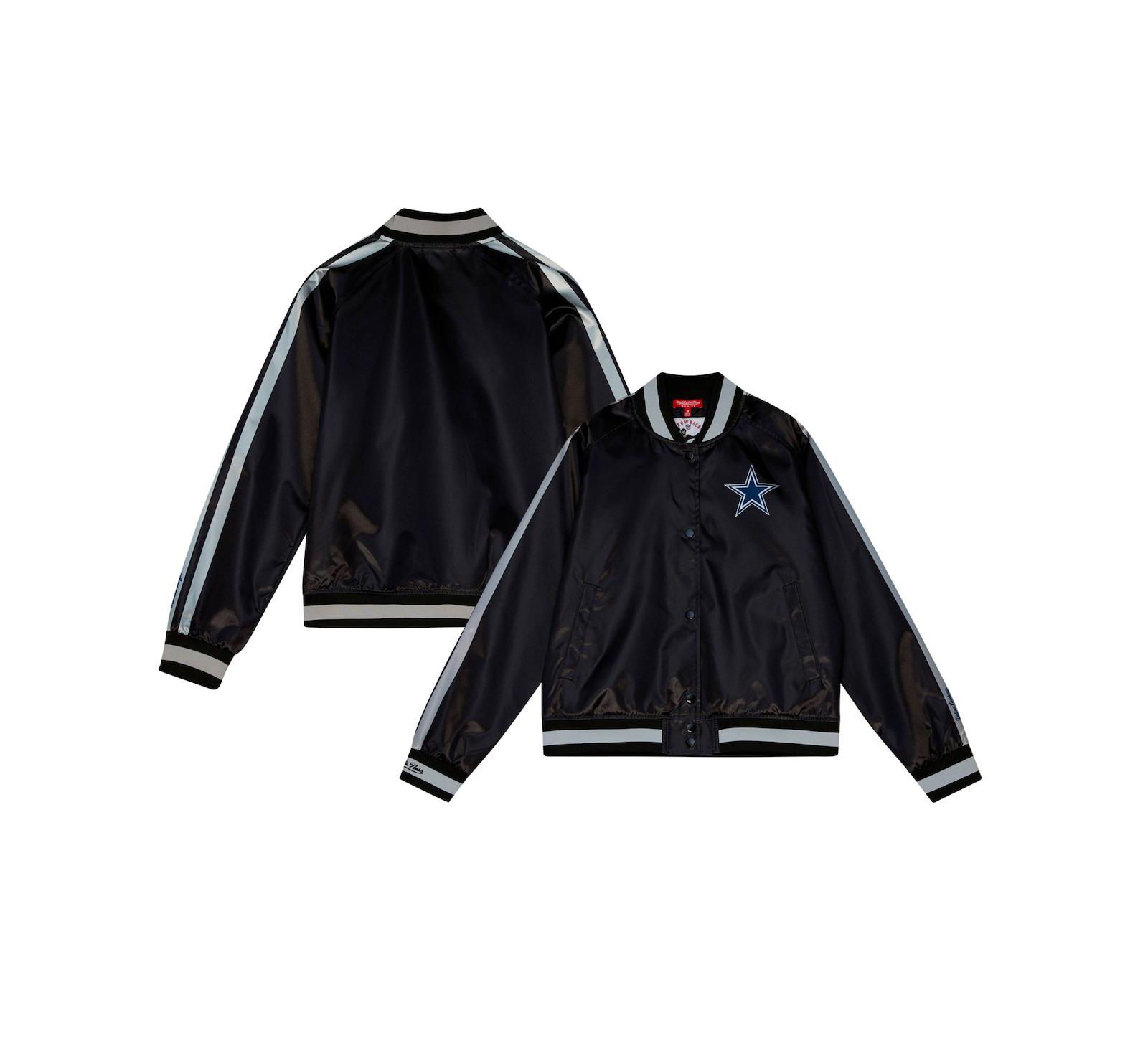 Мужской Mitchell & Ness Black Distressed Dallas Cowboys Raglan Satin Full-Snap jacket