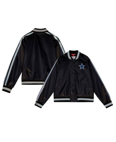 Мужской Mitchell & Ness Black Distressed Dallas Cowboys Raglan Satin Full-Snap jacket