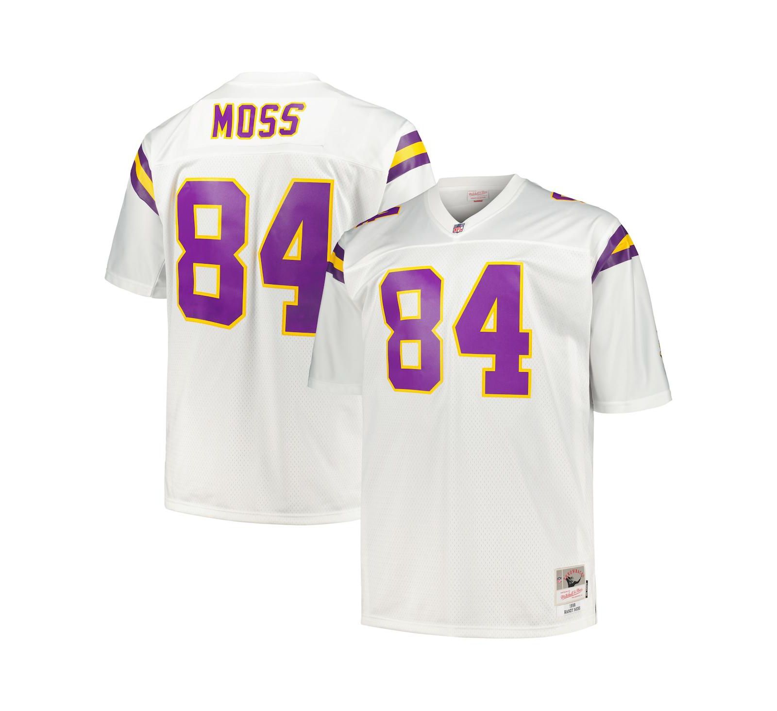 Мужская джерси Mitchell & Ness Randy Moss White Minnesota Vikings Big and Tall 1998 Legacy Retired Player