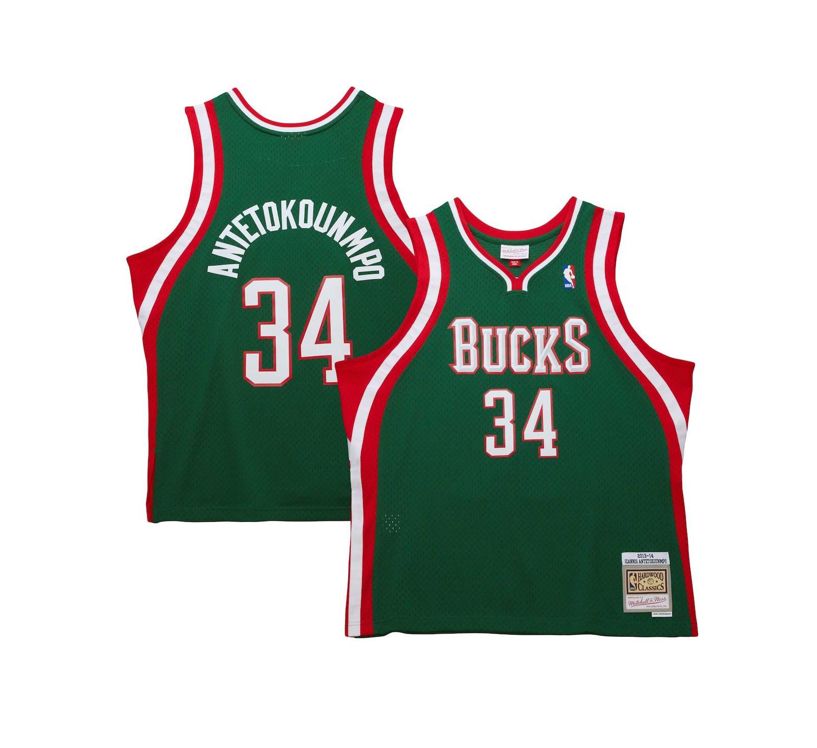 Men's Mitchell & Ness Giannis Antetokounmpo Hunter Green Milwaukee Bucks 2013/14 Hardwood Classics Swingman Jersey