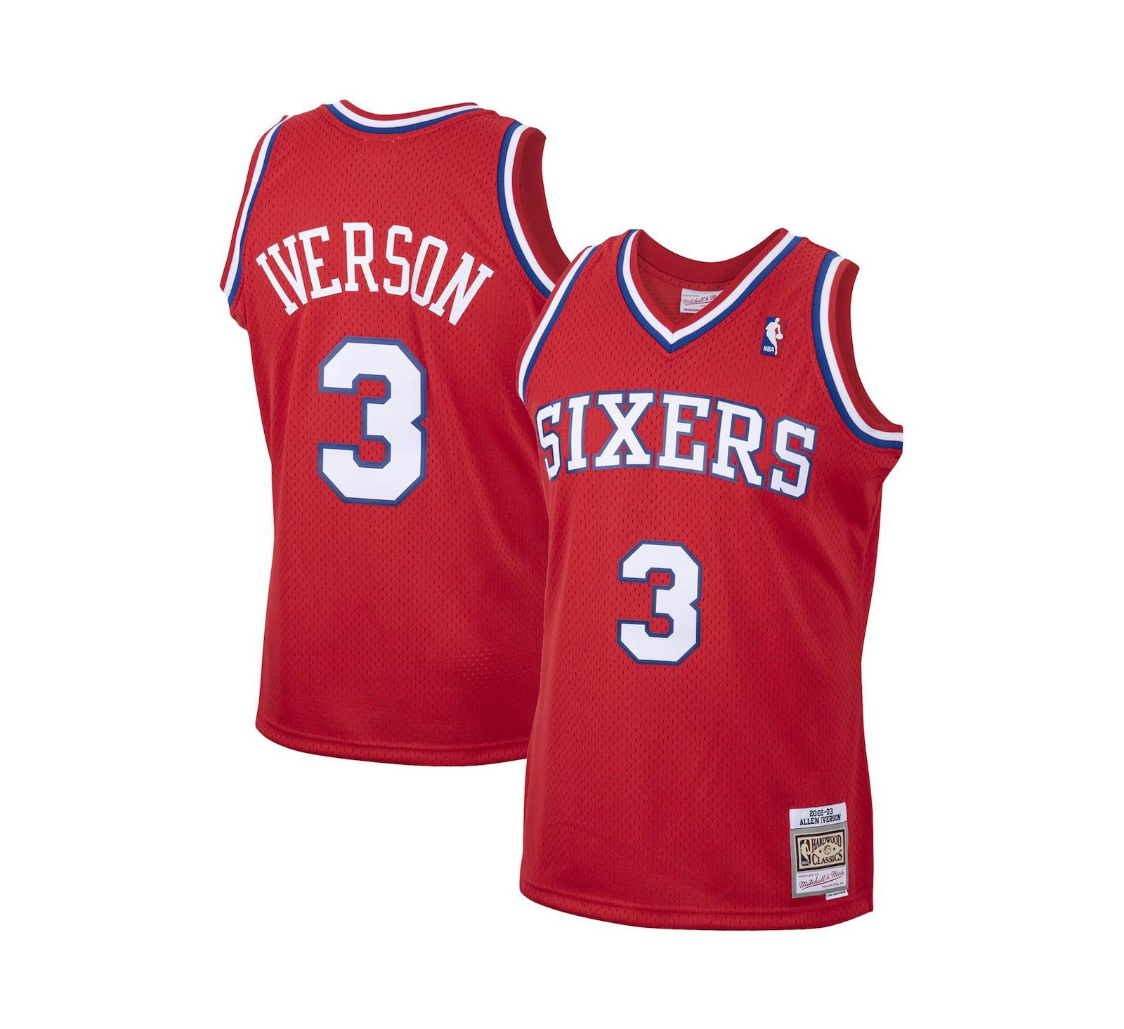 Мужская игровая джерси Mitchell & Ness Allen Iverson Red Philadelphia 76ers 2001/02 Hardwood Classics Swingman