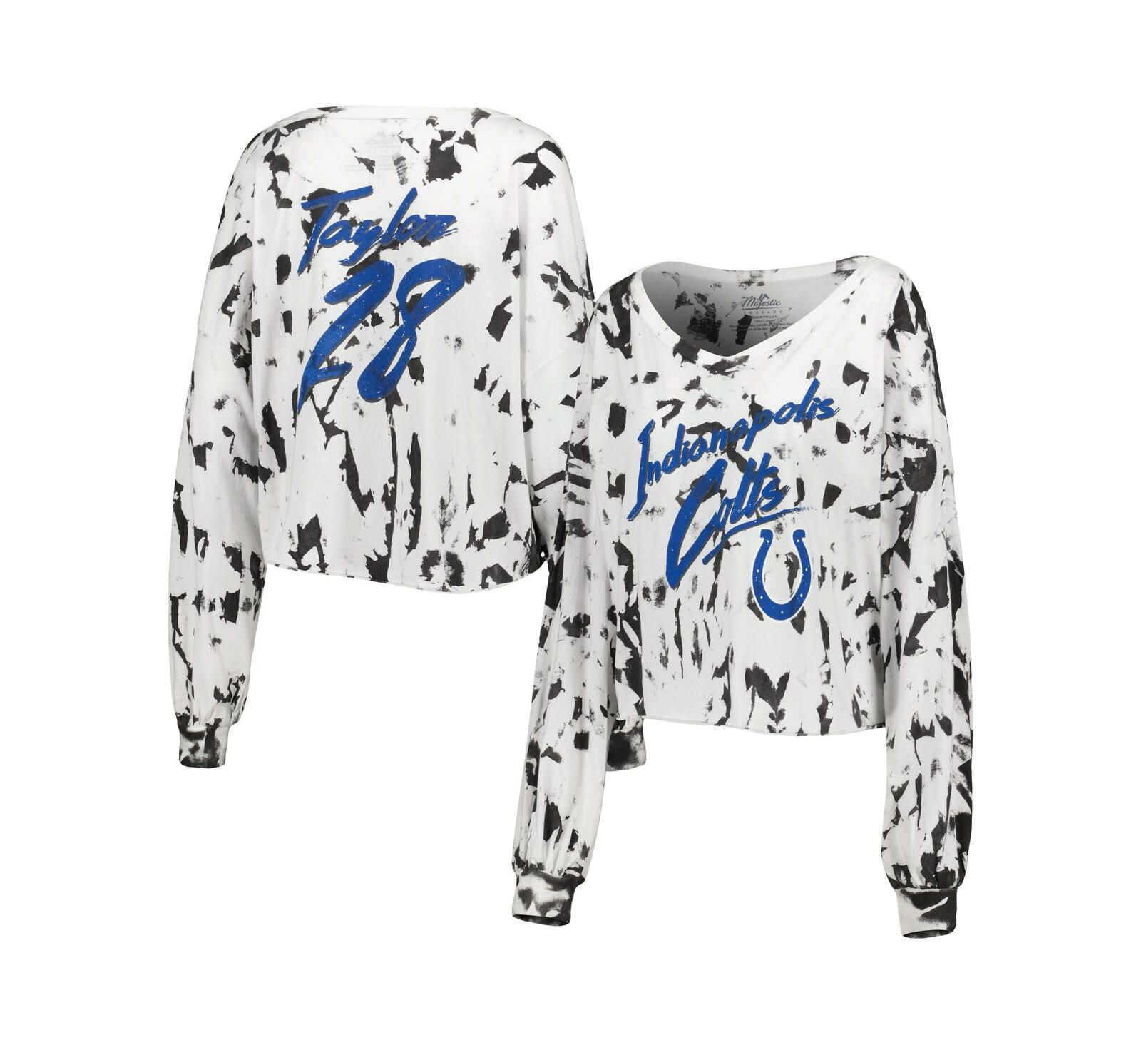 Женская футболка Majestic Threads Jonathan Taylor Indianapolis Colts Off-Shoulder Tie-Dye