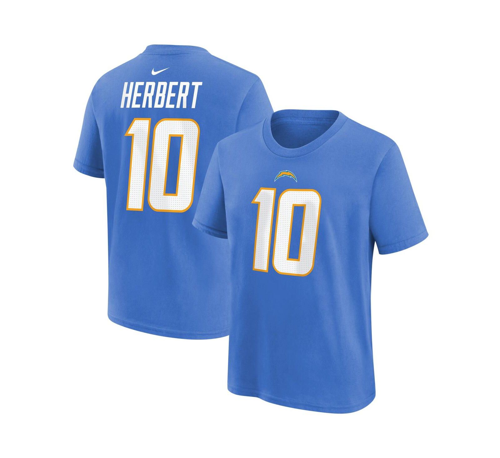 Big Boys Nike Justin Herbert Powder Blue Los Angeles Chargers Player Name and Number T-shirt