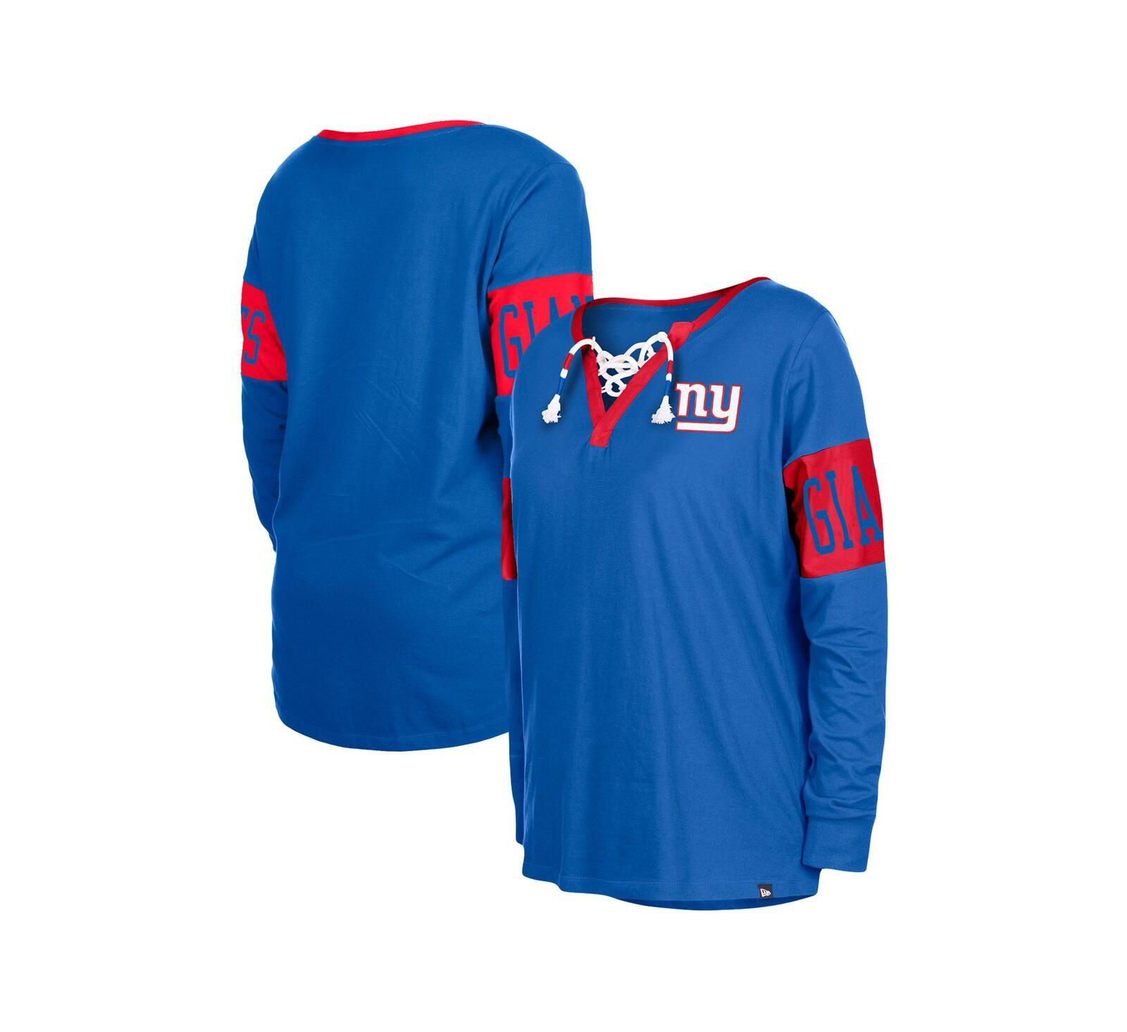 Женская футболка New Era Royal New York Giants Lace-Up Notch Neck Long Sleeve