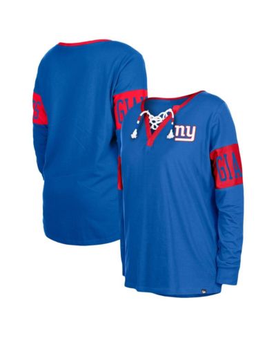Женская футболка New Era Royal New York Giants Lace-Up Notch Neck Long Sleeve