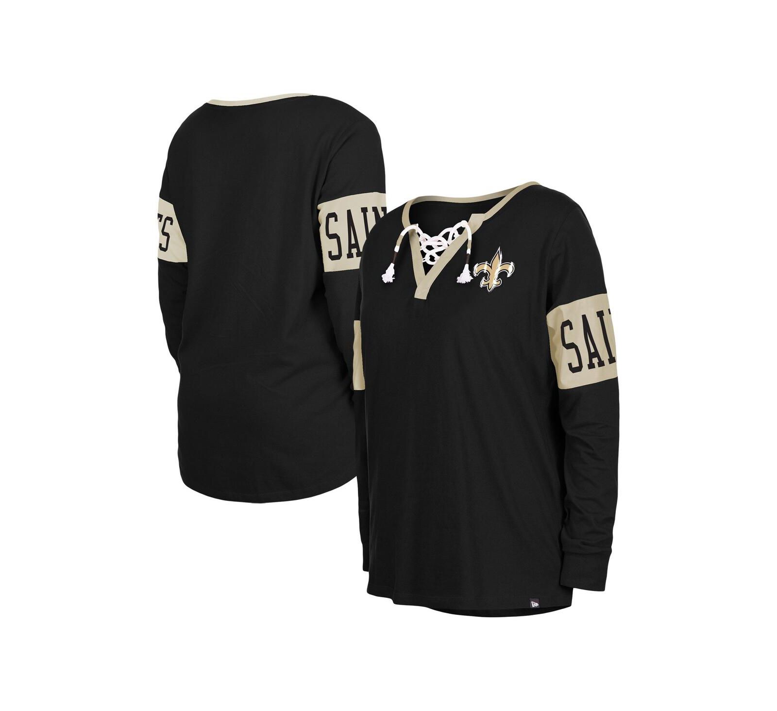 Женская футболка New Era New Orleans Saints черная с длинным рукавом и шнуровкой
