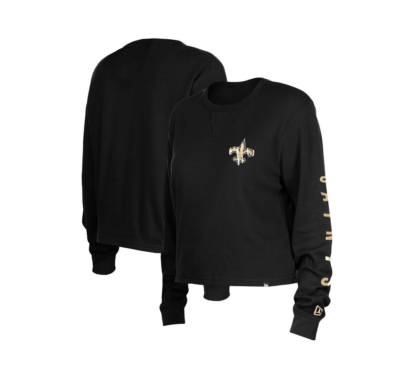 Women's New Era Black New Orleans Saints Thermal Crop Long Sleeve T-shirt