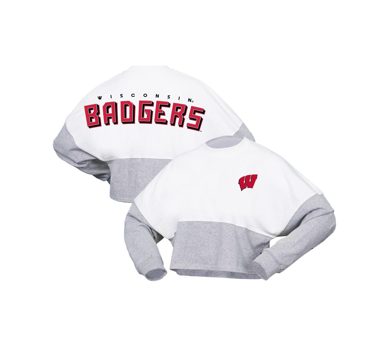 Женская укороченная футболка Spirit Jersey White Wisconsin Badgers Heather Block Long Sleeve
