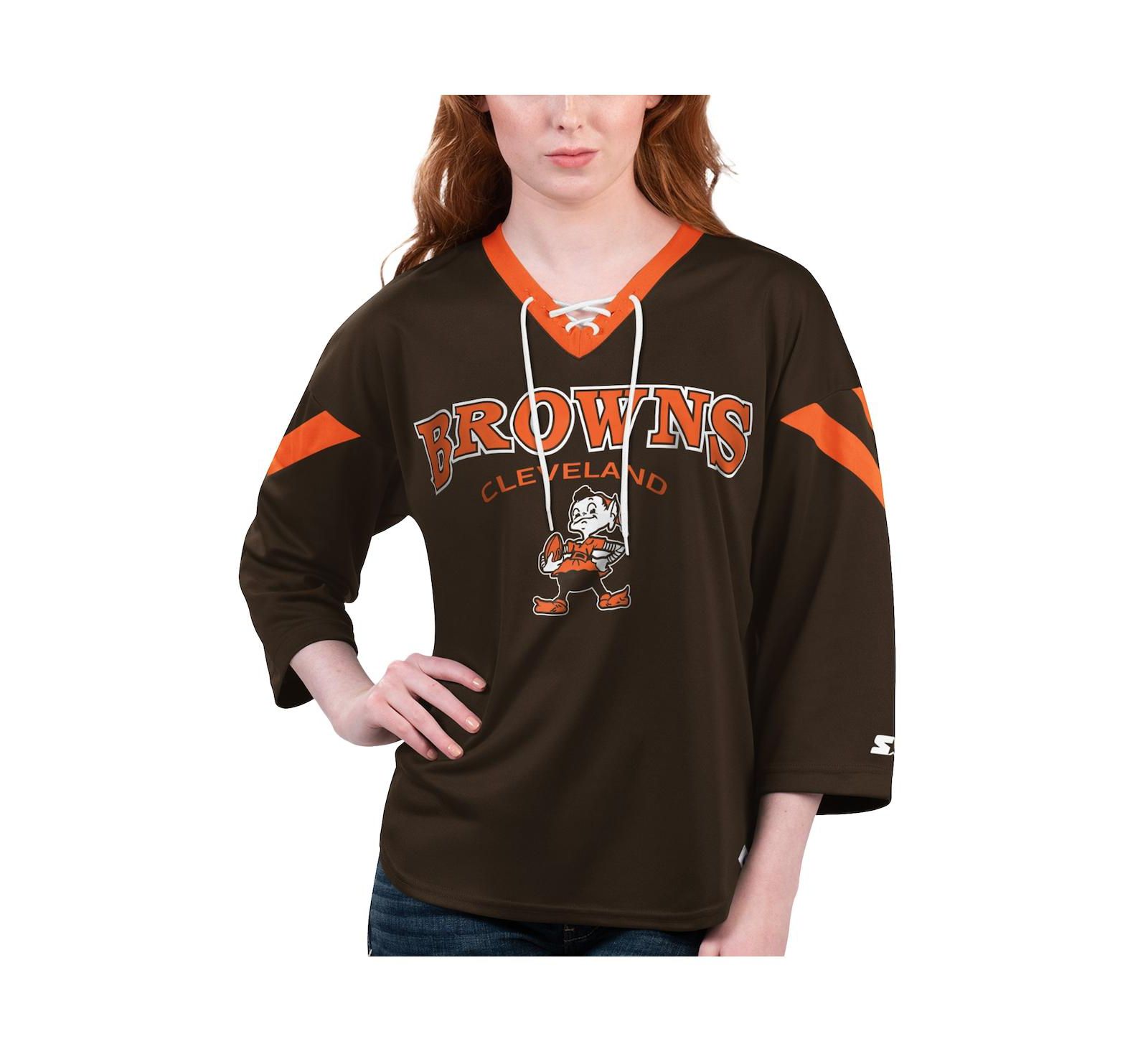 Женская футболка Starter Brown Cleveland Browns Rally Lace-Up 3/4 Sleeve