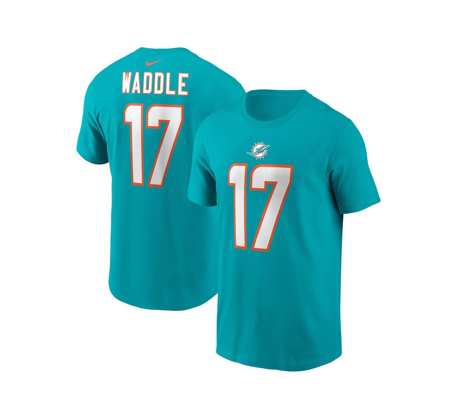 Мужская футболка Nike Jaylen Waddle Aqua Miami Dolphins с именем и номером игрока