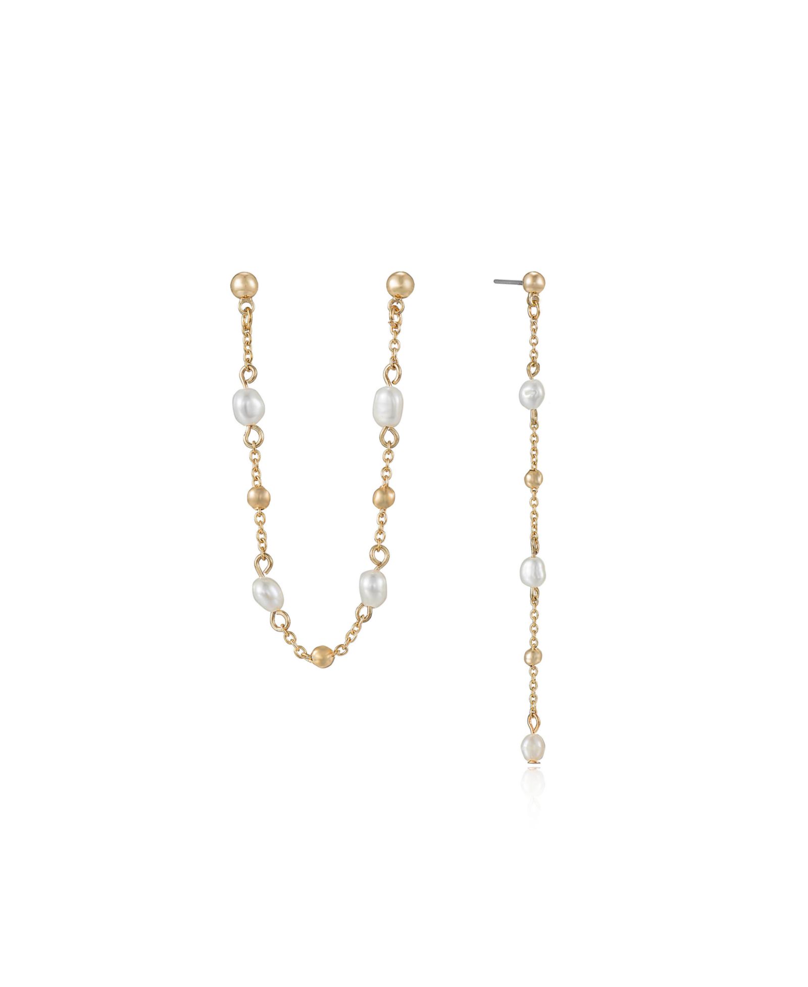 ETTIKA Double Piercing Freshwater Pearl and 18K Gold Plated Earrings