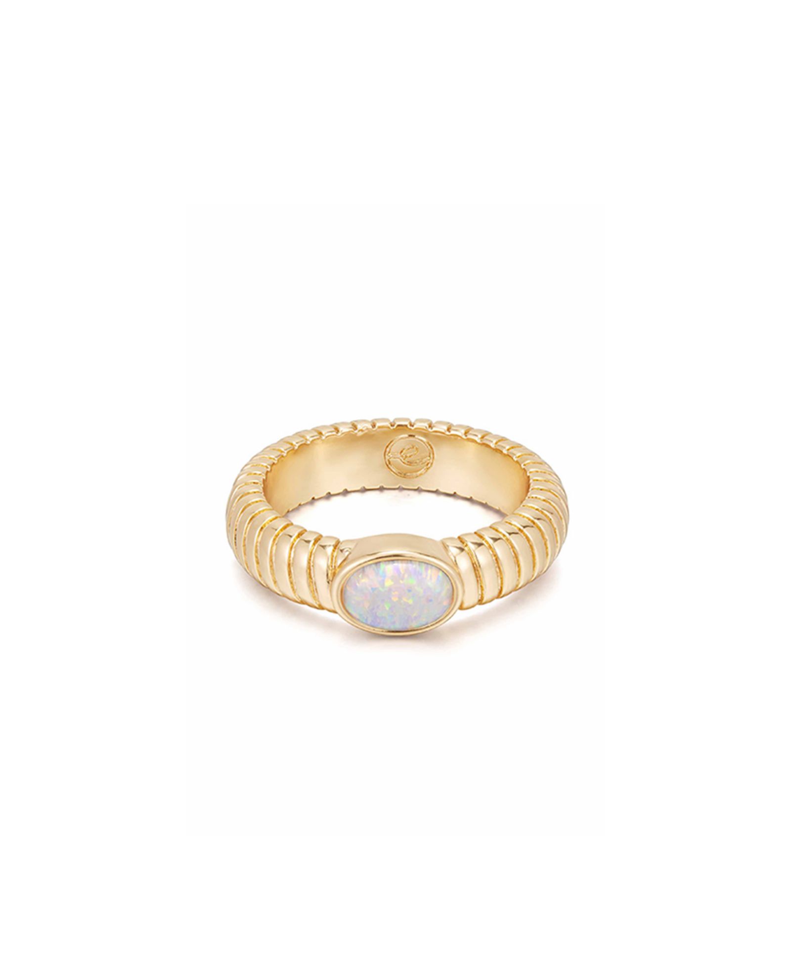 ETTIKA Кольцо ETTIKA Opal Center Stone 18K Gold Plated Flex Ribbed
