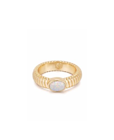 ETTIKA Кольцо ETTIKA Opal Center Stone 18K Gold Plated Flex Ribbed