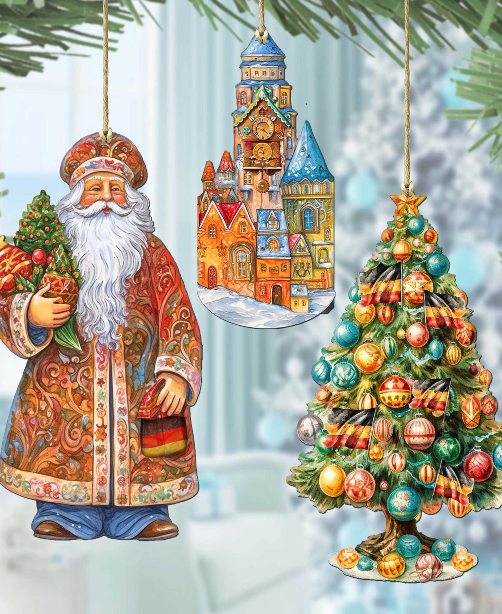 Designocracy Набор деревянных елочных украшений Traveling Santa, 3 шт