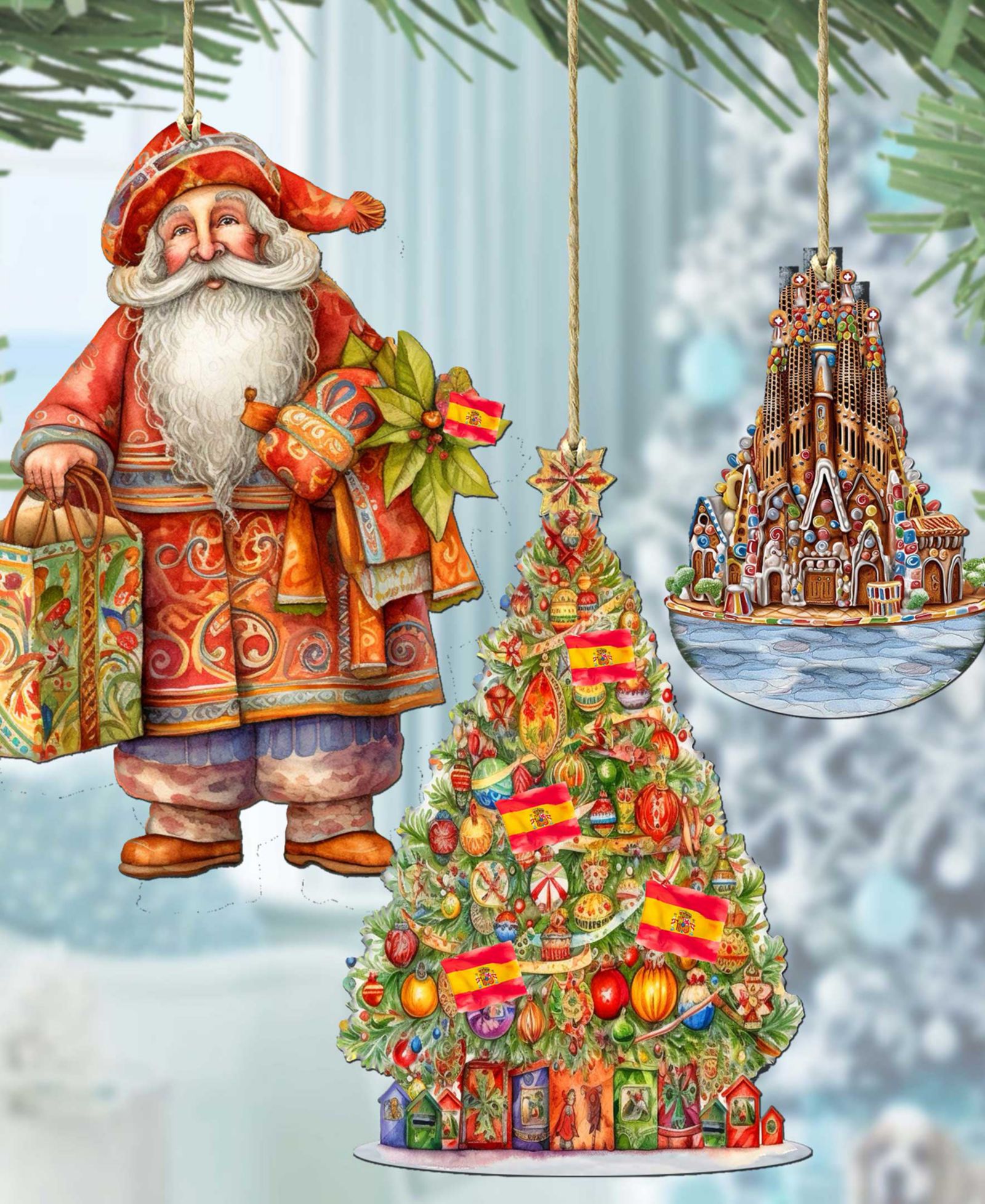 Набор деревянных украшений Designocracy Traveling Santa Set of 3 by G.DeBrekht