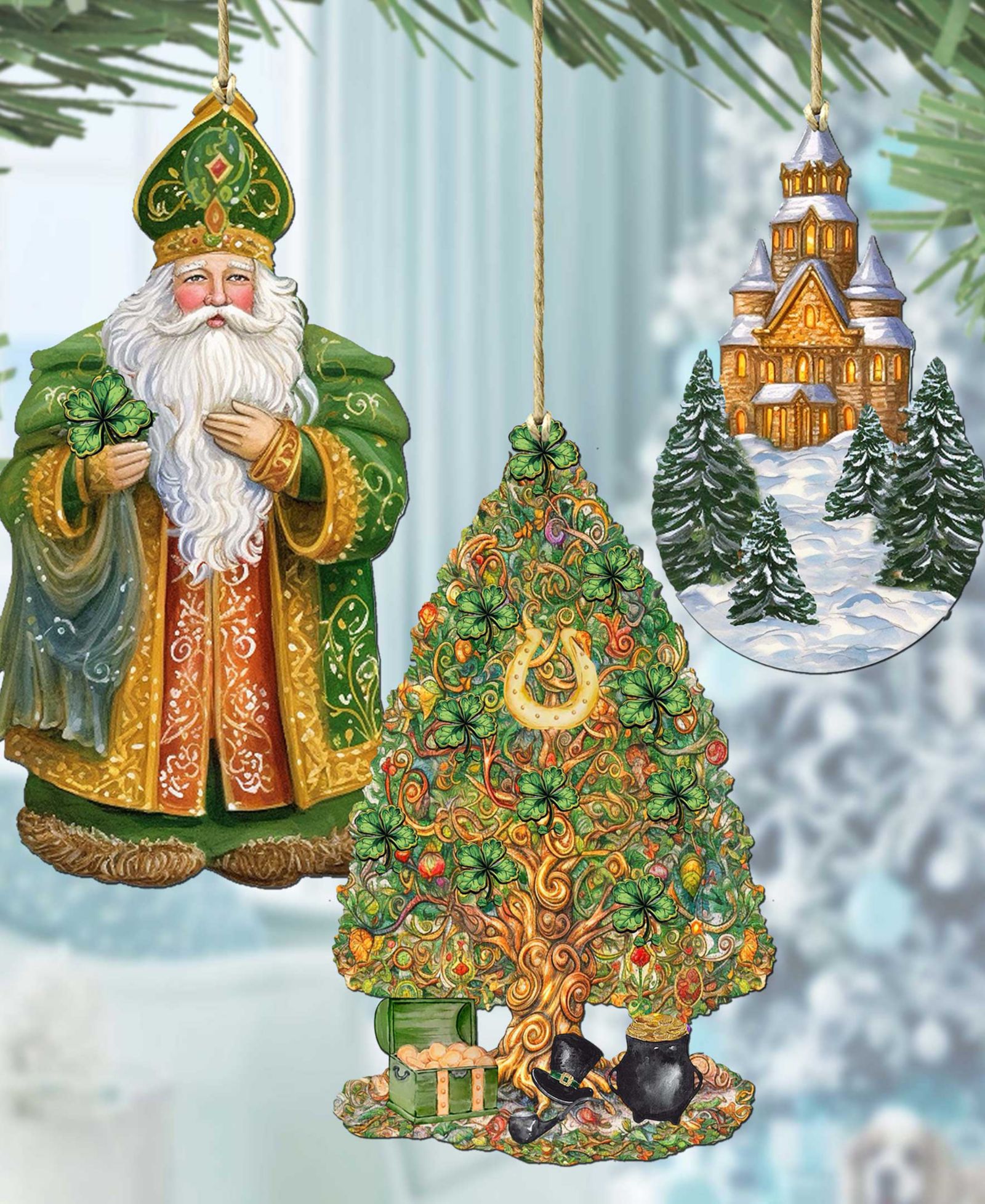 Набор деревянных украшений Designocracy Traveling Santa Set of 3 by G.DeBrekht
