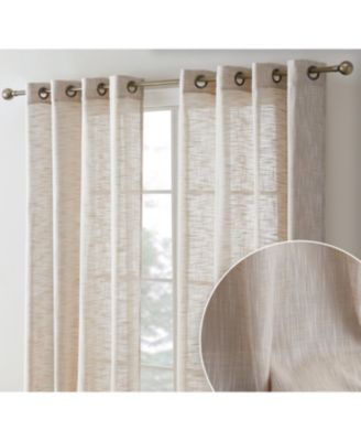 HLC.ME Madison Faux Linen Textured Semi Sheer Privacy Sun Light Filtering Transparent Window Grommet Long Thick Curtains Panels, Set of 2
