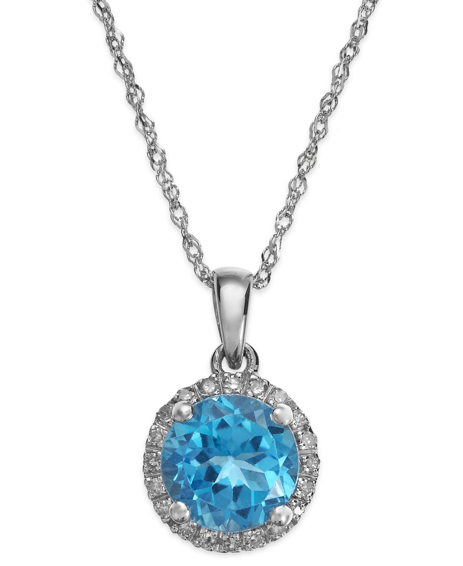 Подвеска Macy's Blue Topaz 1-1/2 ct. t.w. and Diamond Accent Pendant Necklace 14k White Gold