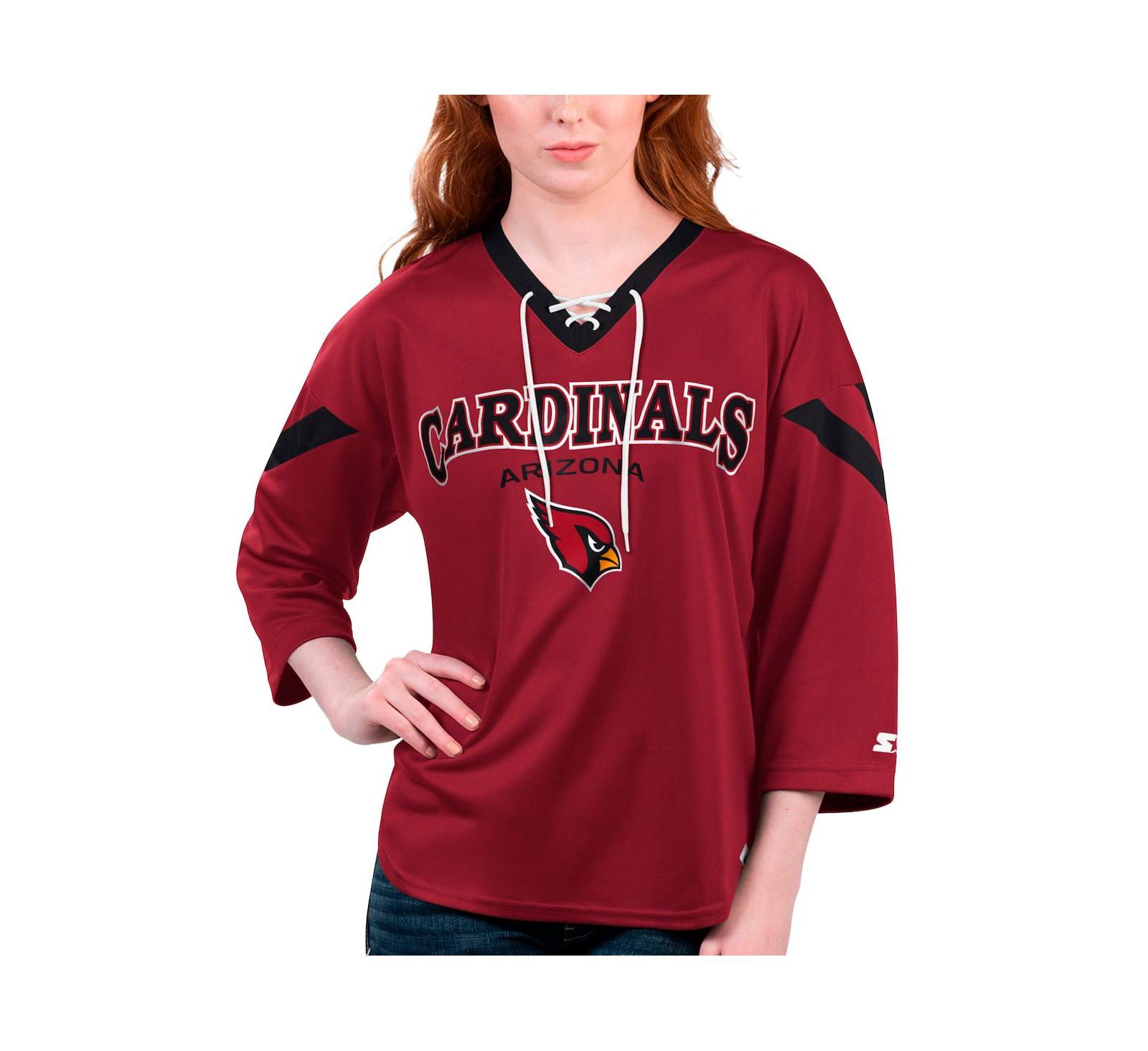 Женская футболка Starter Cardinal Arizona Cardinals Rally Lace-Up с рукавом 3/4