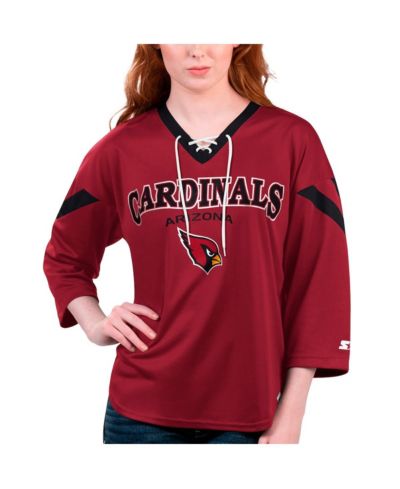 Женская футболка Starter Cardinal Arizona Cardinals Rally Lace-Up с рукавом 3/4