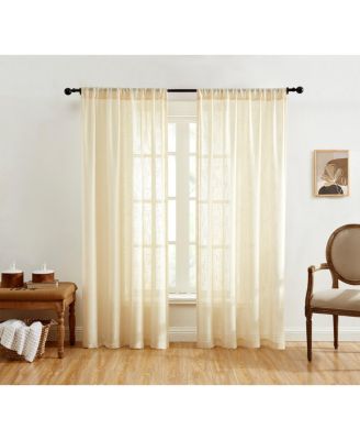 HLC.me Linda Faux Linen Textured Semi Sheer Privacy Light Filtering Transparent Window Rod Pocket Thick Curtains Drapery Panels, Set of 2