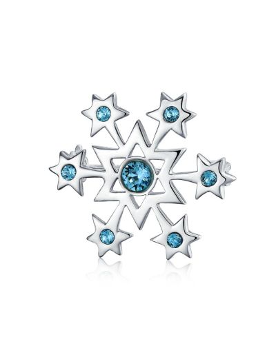Брошь Bling Jewelry Frozen Winter Aqua Ice Blue Holiday Party CZ Cubic Zirconia Snowflake Christmas Pin Sterling Silver