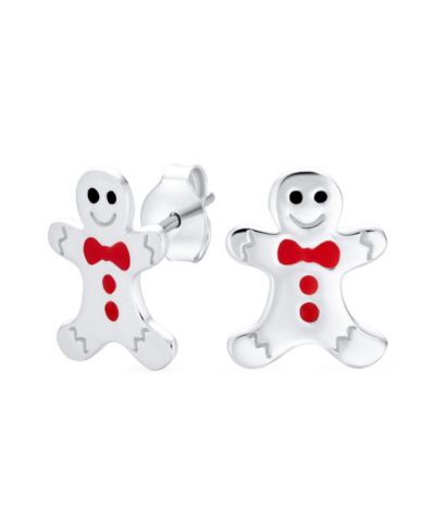 Bling Jewelry Christmas Holiday Whimsical Gingerbread-Man Stud Earrings Sterling Silver