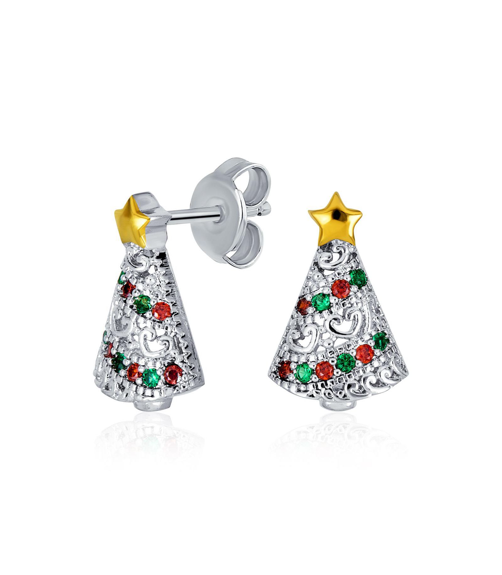 Bling Jewelry серьги-гвоздики с кубическим цирконием в новогоднем стиле