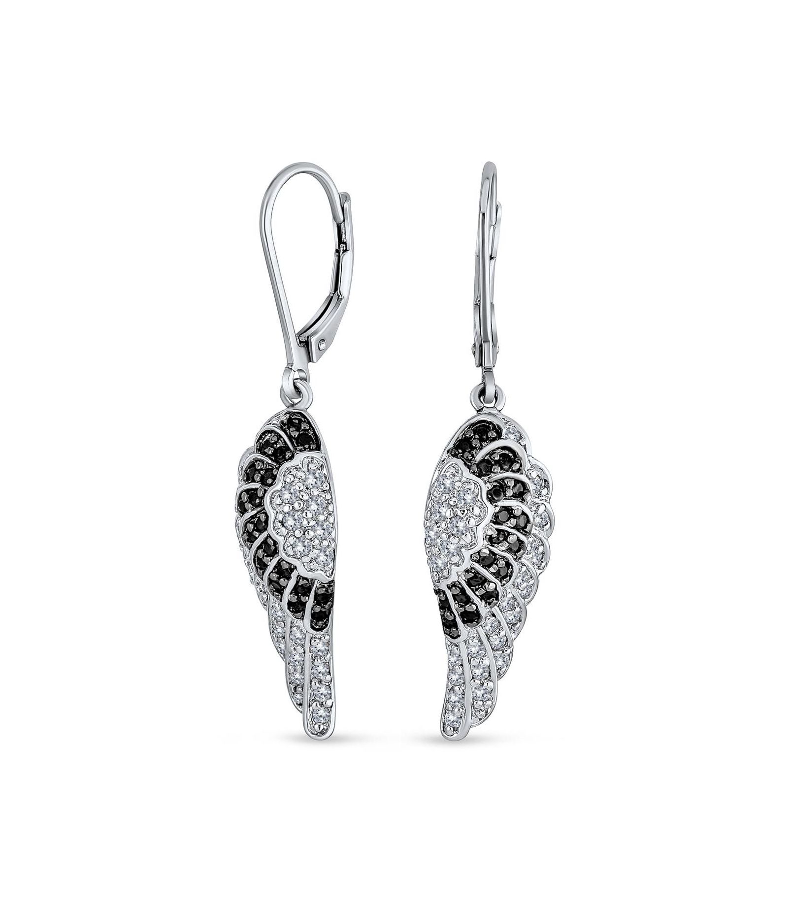 Серьги Bling Jewelry Fancy Black and White Pave CZ Guardian Angel Wing