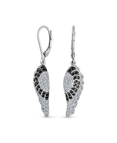 Серьги Bling Jewelry Fancy Black and White Pave CZ Guardian Angel Wing