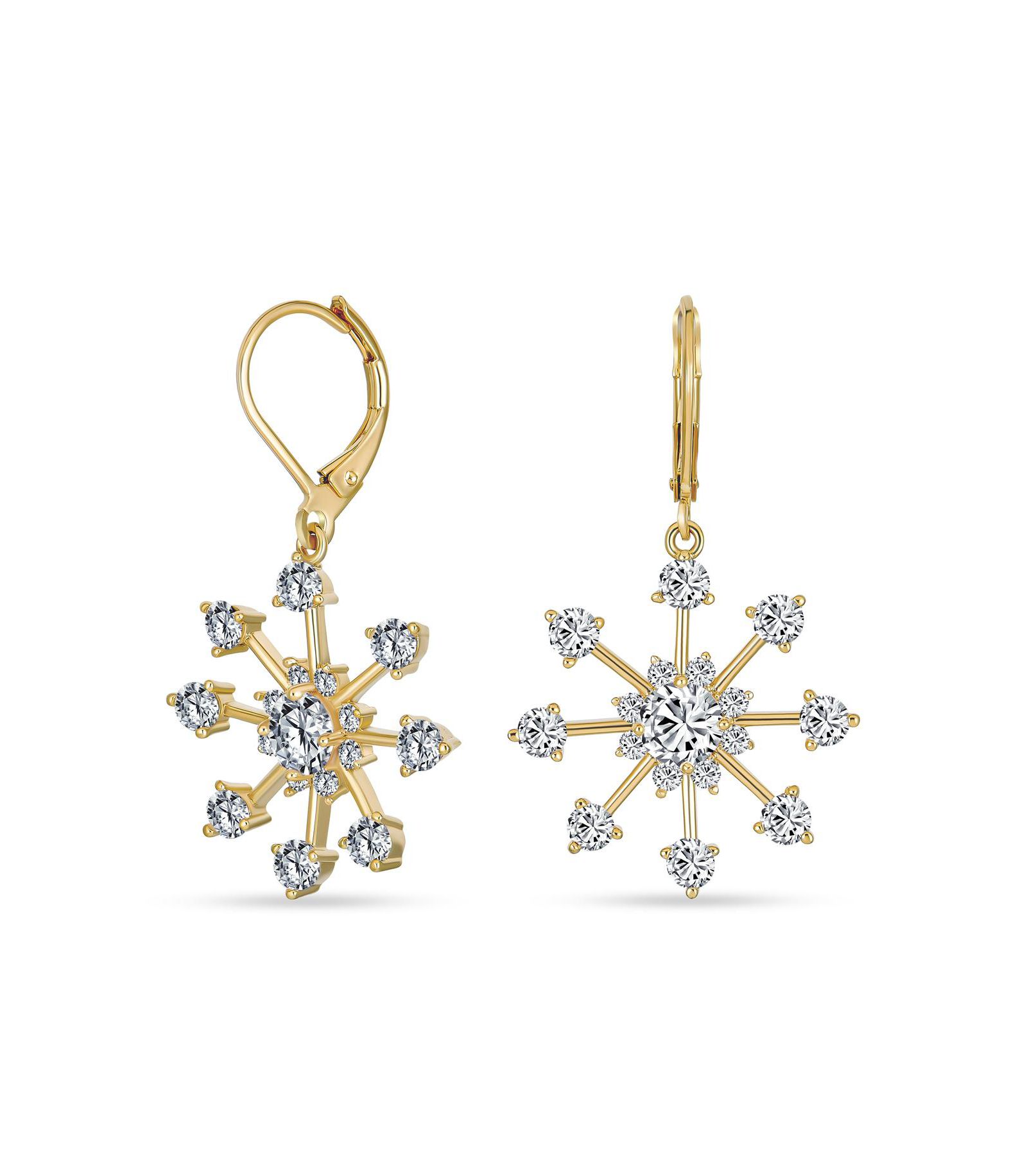 Bling Jewelry рождественские серьги-подвески со снежинкой из кубического циркония для золотого напыления на латуни