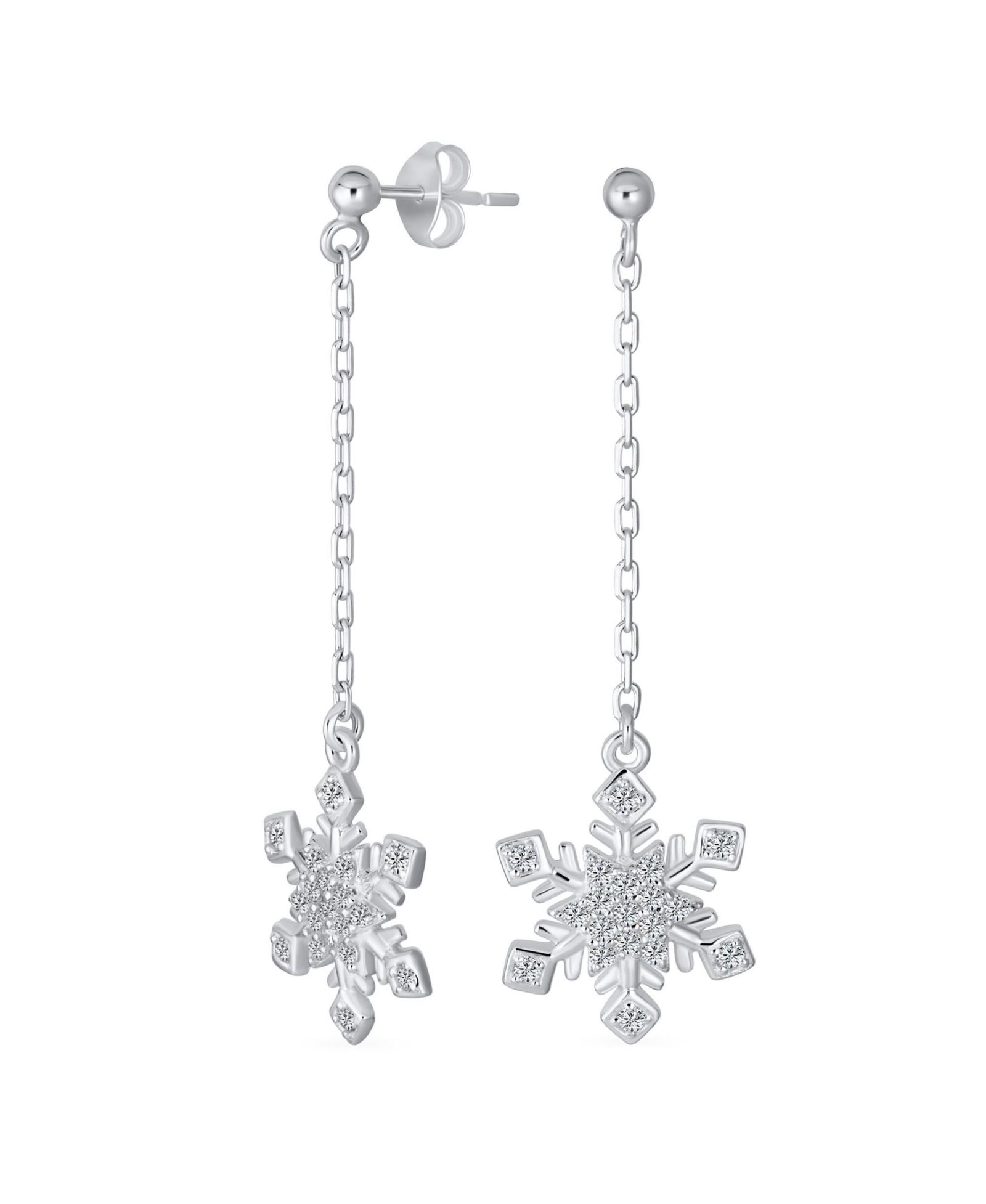 Bling Jewelry Серьги Bling Jewelry Christmas Holiday CZ Snowflake Long Dangle Chain Sterling Silver