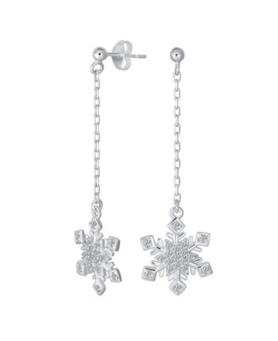 Bling Jewelry Серьги Bling Jewelry Christmas Holiday CZ Snowflake Long Dangle Chain Sterling Silver