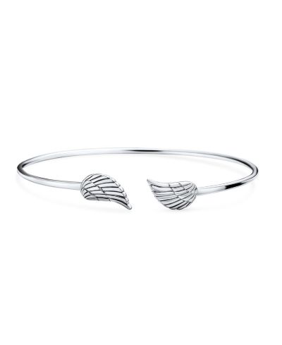 Bling Jewelry Dainty Religious Guardian Angel Wing Cuff Bracelet .925 Sterling Silver