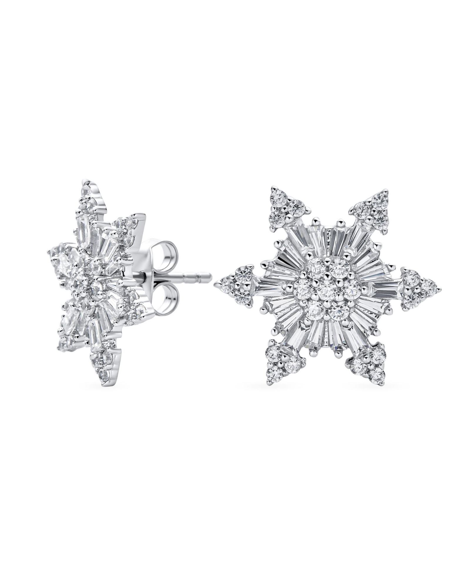 Bling Jewelry Classic Christmas Holiday CZ Snowflake Stud Earrings .925 Sterling Silver
