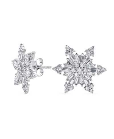 Bling Jewelry Classic Christmas Holiday CZ Snowflake Stud Earrings .925 Sterling Silver
